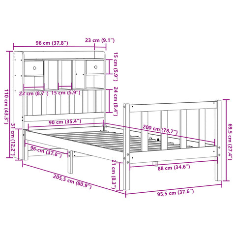 vidaXL Bookcase Bed without Mattress 90x200 cm Solid Wood Pine