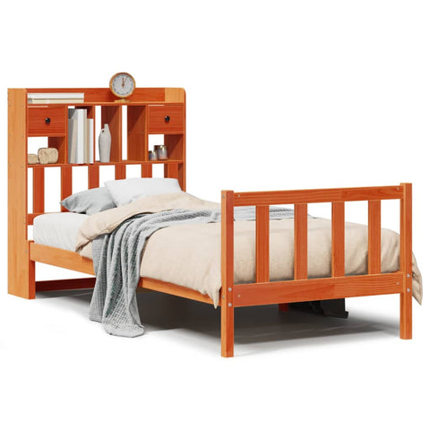 vidaXL Bookcase Bed without Mattress Wax Brown 90x190 cm Single Solid Wood Pine