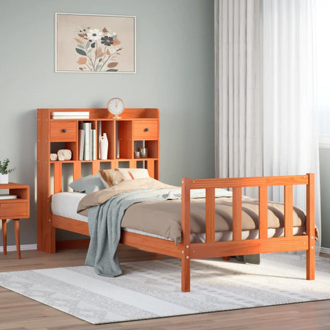 vidaXL Bookcase Bed without Mattress Wax Brown 90x190 cm Single Solid Wood Pine