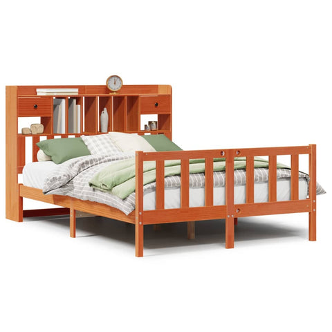 vidaXL Bookcase Bed without Mattress Wax Brown 140x190 cm Solid Wood Pine