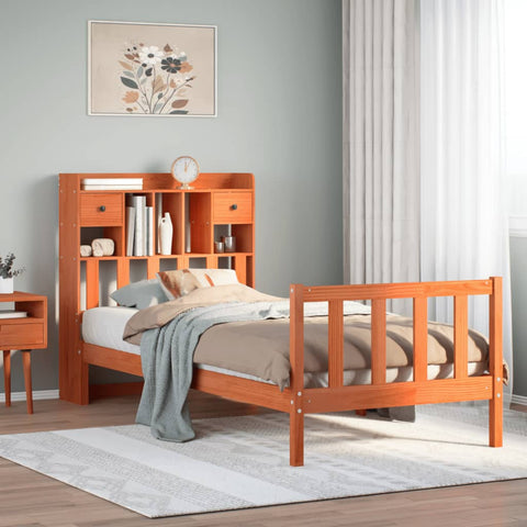 vidaXL Bookcase Bed without Mattress Wax Brown 90x200 cm Solid Wood Pine