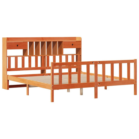 vidaXL Bookcase Bed without Mattress Wax Brown 200x200 cm Solid Wood Pine