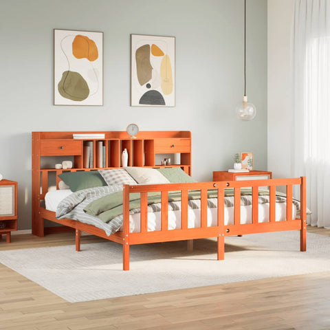 vidaXL Bookcase Bed without Mattress Wax Brown 200x200 cm Solid Wood Pine