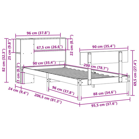 vidaXL Bookcase Bed without Mattress 90x200 cm Solid Wood Pine