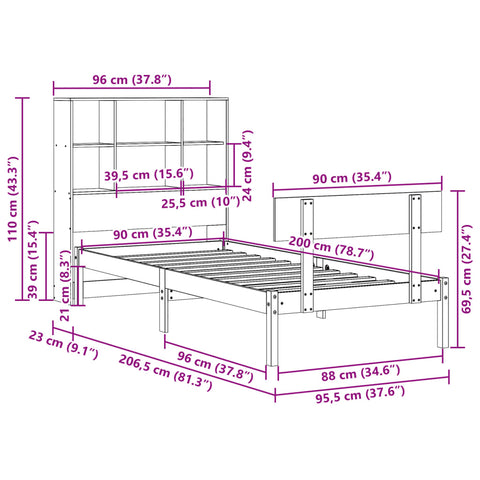 vidaXL Bookcase Bed without Mattress White 90x200 cm Solid Wood Pine
