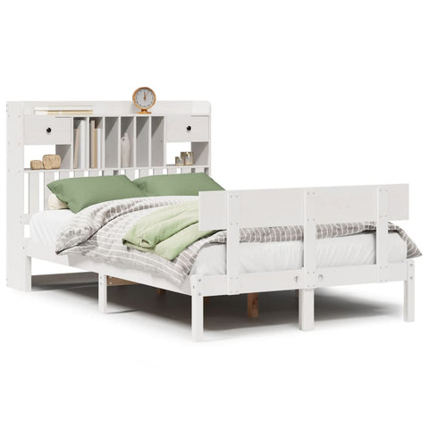 vidaXL Bookcase Bed without Mattress White 135x190 cm Double Solid Wood Pine