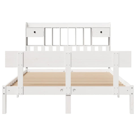 vidaXL Bookcase Bed without Mattress White 150x200 cm King Solid Wood Pine