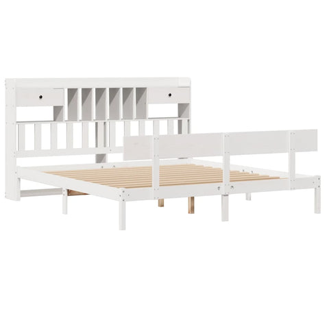 vidaXL Bookcase Bed without Mattress White 180x200 cm Super King Solid Wood Pine