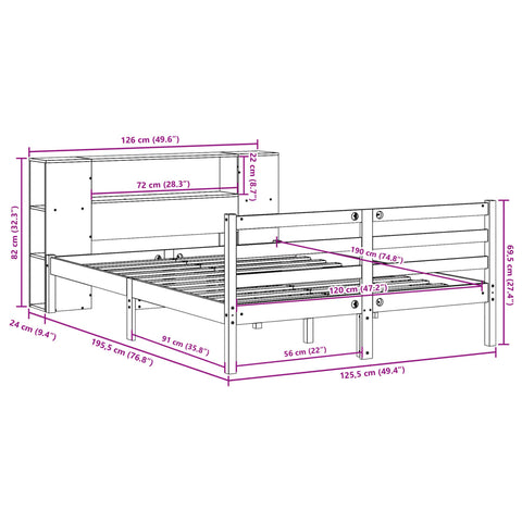 vidaXL Bookcase Bed without Mattress White 120x190 cm Small Double Solid Wood Pine