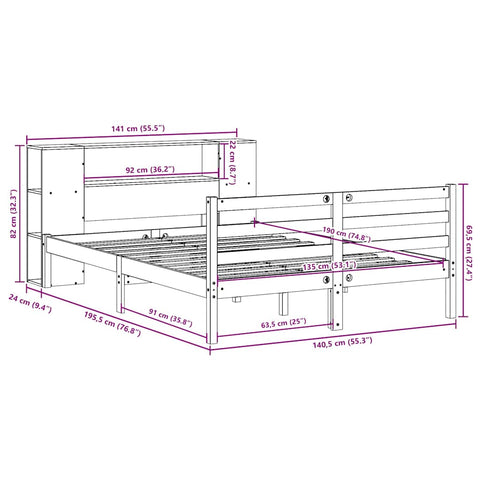 vidaXL Bookcase Bed without Mattress White 135x190 cm Double Solid Wood Pine