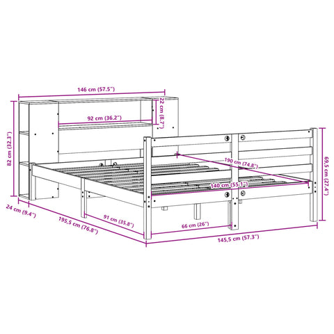 vidaXL Bookcase Bed without Mattress White 140x190 cm Solid Wood Pine