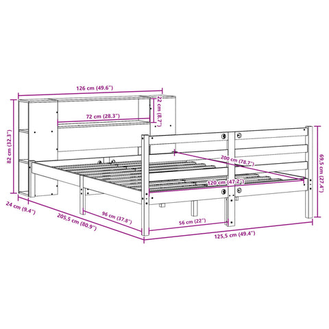 vidaXL Bookcase Bed without Mattress 120x200 cm Solid Wood Pine