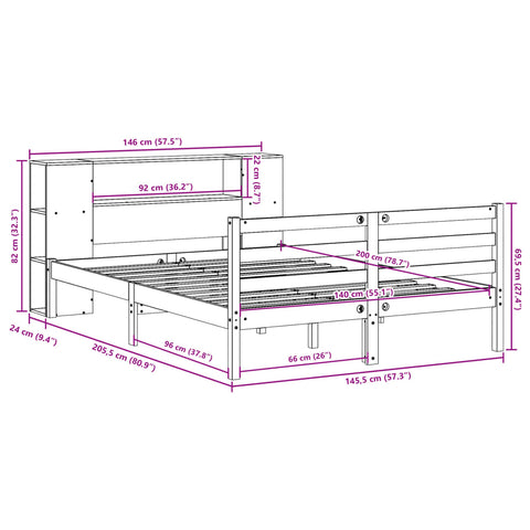 vidaXL Bookcase Bed without Mattress White 140x200 cm Solid Wood Pine