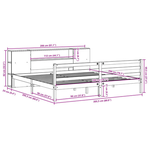 vidaXL Bookcase Bed without Mattress 200x200 cm Solid Wood Pine