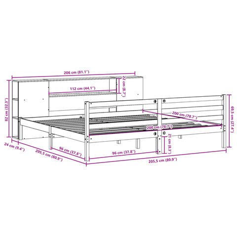 vidaXL Bookcase Bed without Mattress White 200x200 cm Solid Wood Pine