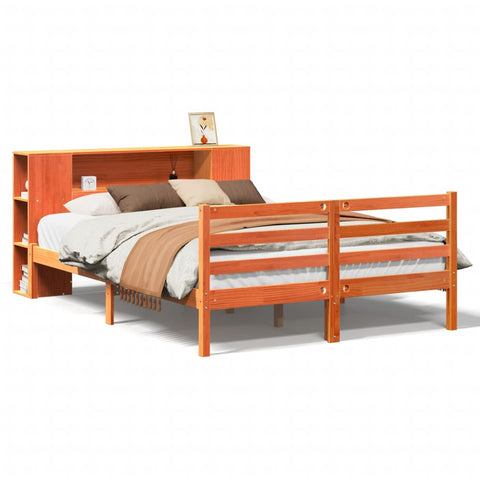 vidaXL Bookcase Bed without Mattress Wax Brown 135x190 cm Double Solid Wood Pine
