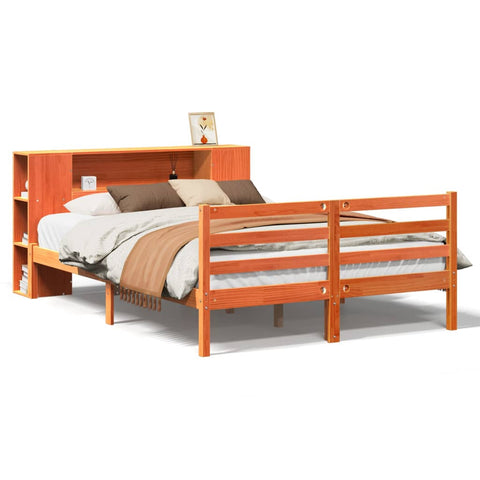 vidaXL Bookcase Bed without Mattress Wax Brown 140x190 cm Solid Wood Pine