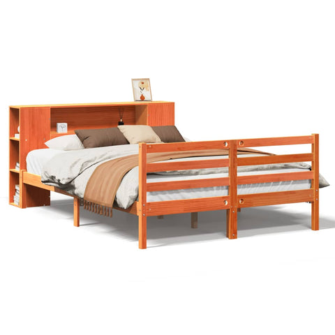 vidaXL Bookcase Bed without Mattress Wax Brown 150x200 cm King Solid Wood Pine