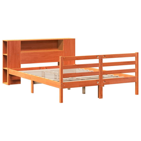 vidaXL Bookcase Bed without Mattress Wax Brown 150x200 cm King Solid Wood Pine