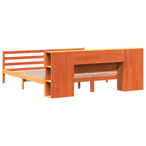 vidaXL Bookcase Bed without Mattress Wax Brown 200x200 cm Solid Wood Pine
