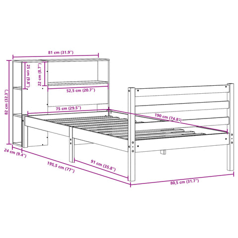 vidaXL Bookcase Bed without Mattress 75x190 cm Small Single Solid Wood Pine