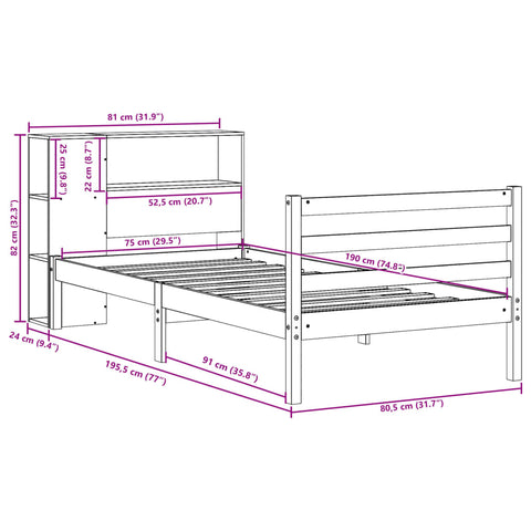 vidaXL Bookcase Bed without Mattress White 75x190 cm Small Single Solid Wood Pine