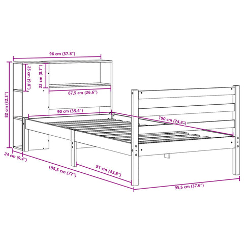 vidaXL Bookcase Bed without Mattress White 90x190 cm Single Solid Wood Pine