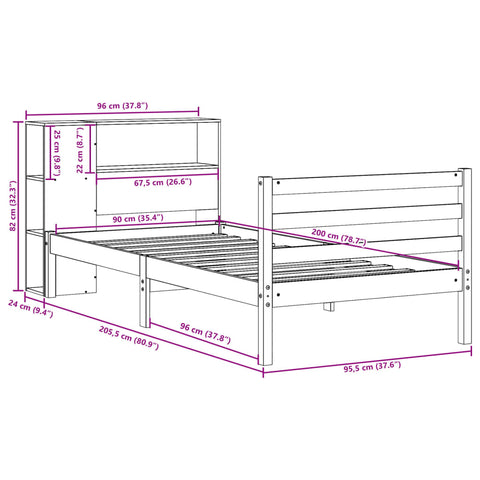 vidaXL Bookcase Bed without Mattress 90x200 cm Solid Wood Pine