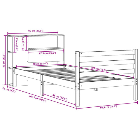 vidaXL Bookcase Bed without Mattress White 90x200 cm Solid Wood Pine
