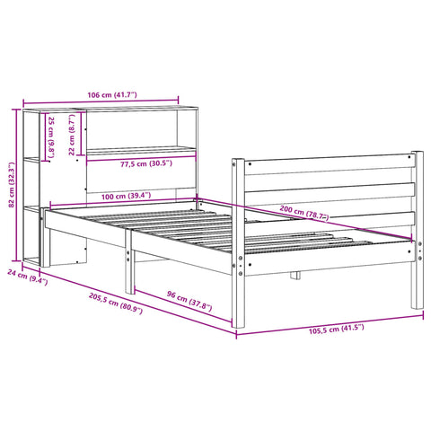 vidaXL Bookcase Bed without Mattress 100x200 cm Solid Wood Pine