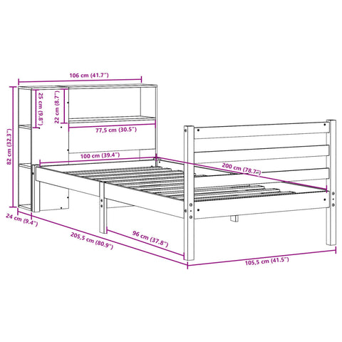 vidaXL Bookcase Bed without Mattress White 100x200 cm Solid Wood Pine
