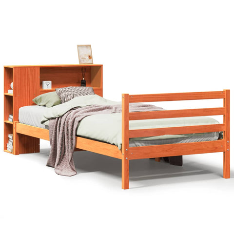 vidaXL Bookcase Bed without Mattress Wax Brown 75x190 cm Small Single Solid Wood
