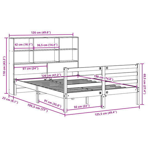 vidaXL Bookcase Bed without Mattress White 120x190 cm Small Double Solid Wood Pine