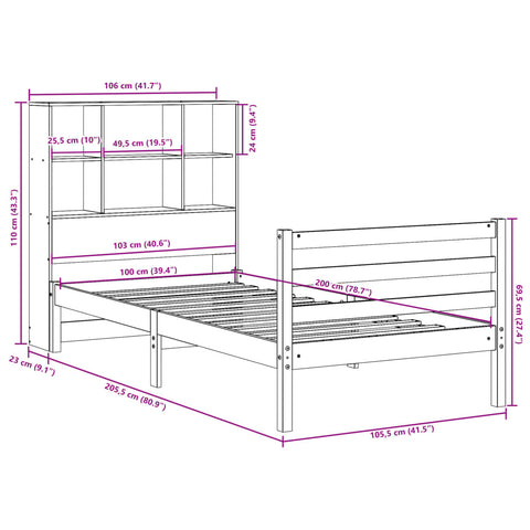 vidaXL Bookcase Bed without Mattress 100x200 cm Solid Wood Pine