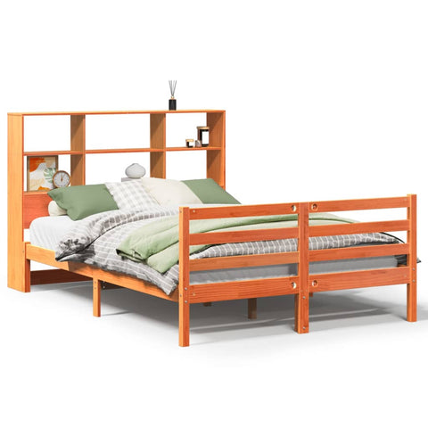 vidaXL Bookcase Bed without Mattress Wax Brown 150x200 cm King Size Solid Wood