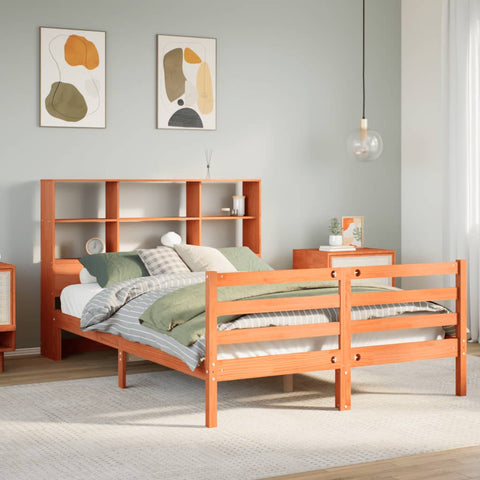 vidaXL Bookcase Bed without Mattress Wax Brown 150x200 cm King Size Solid Wood