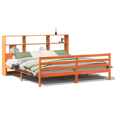 vidaXL Bookcase Bed without Mattress Wax Brown 200x200 cm Solid Wood