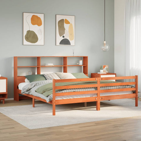 vidaXL Bookcase Bed without Mattress Wax Brown 200x200 cm Solid Wood