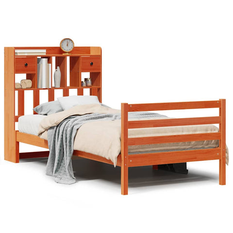 vidaXL Bookcase Bed without Mattress Wax Brown 75x190 cm Small Single Solid Wood Pine