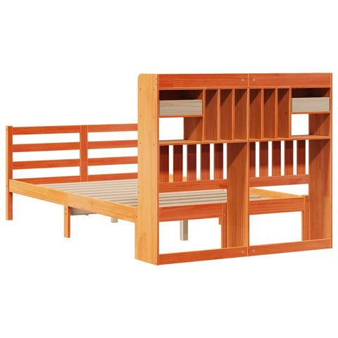 vidaXL Bookcase Bed without Mattress Wax Brown 135x190 cm Doouble Solid Wood Pine