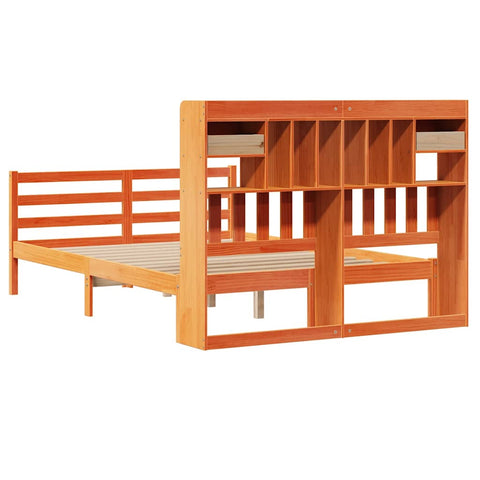 vidaXL Bookcase Bed without Mattress Wax Brown 140x190cm Solid Wood Pine
