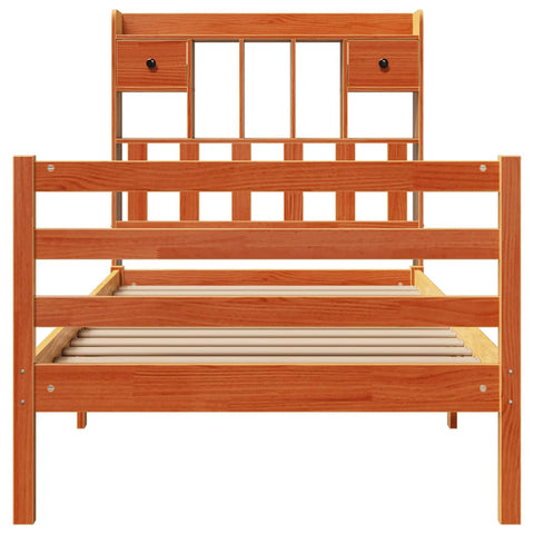vidaXL Bookcase Bed without Mattress Wax Brown 90x200cm Solid Wood Pine