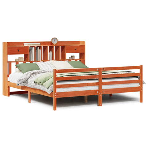 vidaXL Bookcase Bed without Mattress Wax Brown 180x200 cm Super King Solid Wood Pine