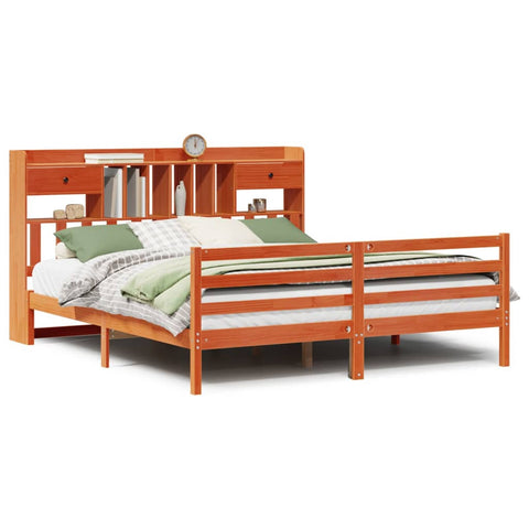 vidaXL Bookcase Bed without Mattress Wax Brown 200x200cm Solid Wood Pine
