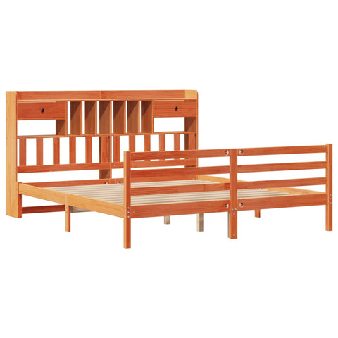 vidaXL Bookcase Bed without Mattress Wax Brown 200x200cm Solid Wood Pine