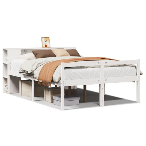 vidaXL Bookcase Bed without Mattress White 135x190 cm Double Solid Wood Pine
