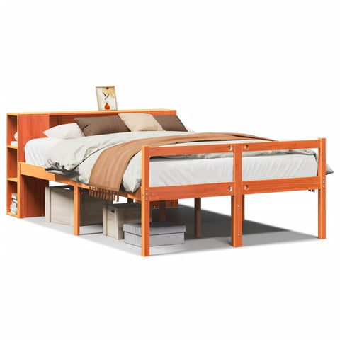 vidaXL Bookcase Bed without Mattress Wax Brown 150x200 cm King Size Solid Wood