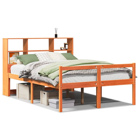vidaXL Bookcase Bed without Mattress Wax Brown 135x190 cm Double Solid Wood