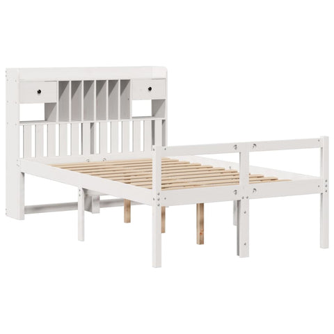 vidaXL Bookcase Bed without Mattress White 135x190 cm Doouble Solid Wood Pine
