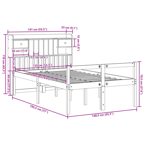 vidaXL Bookcase Bed without Mattress White 135x190 cm Doouble Solid Wood Pine